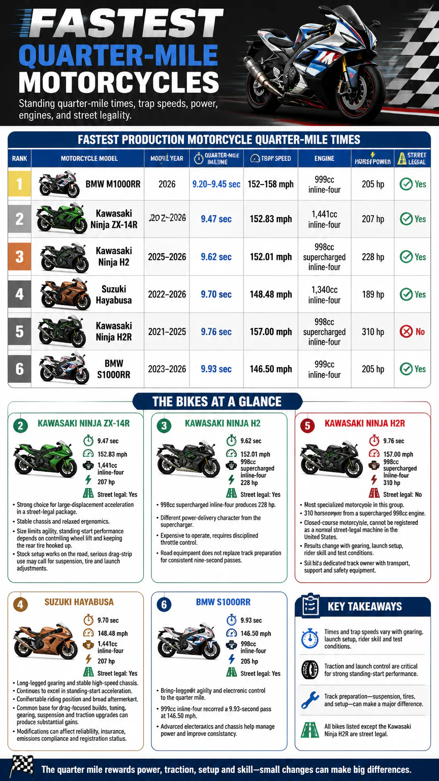 Infographic comparing fastest quarter-mile motorcycles