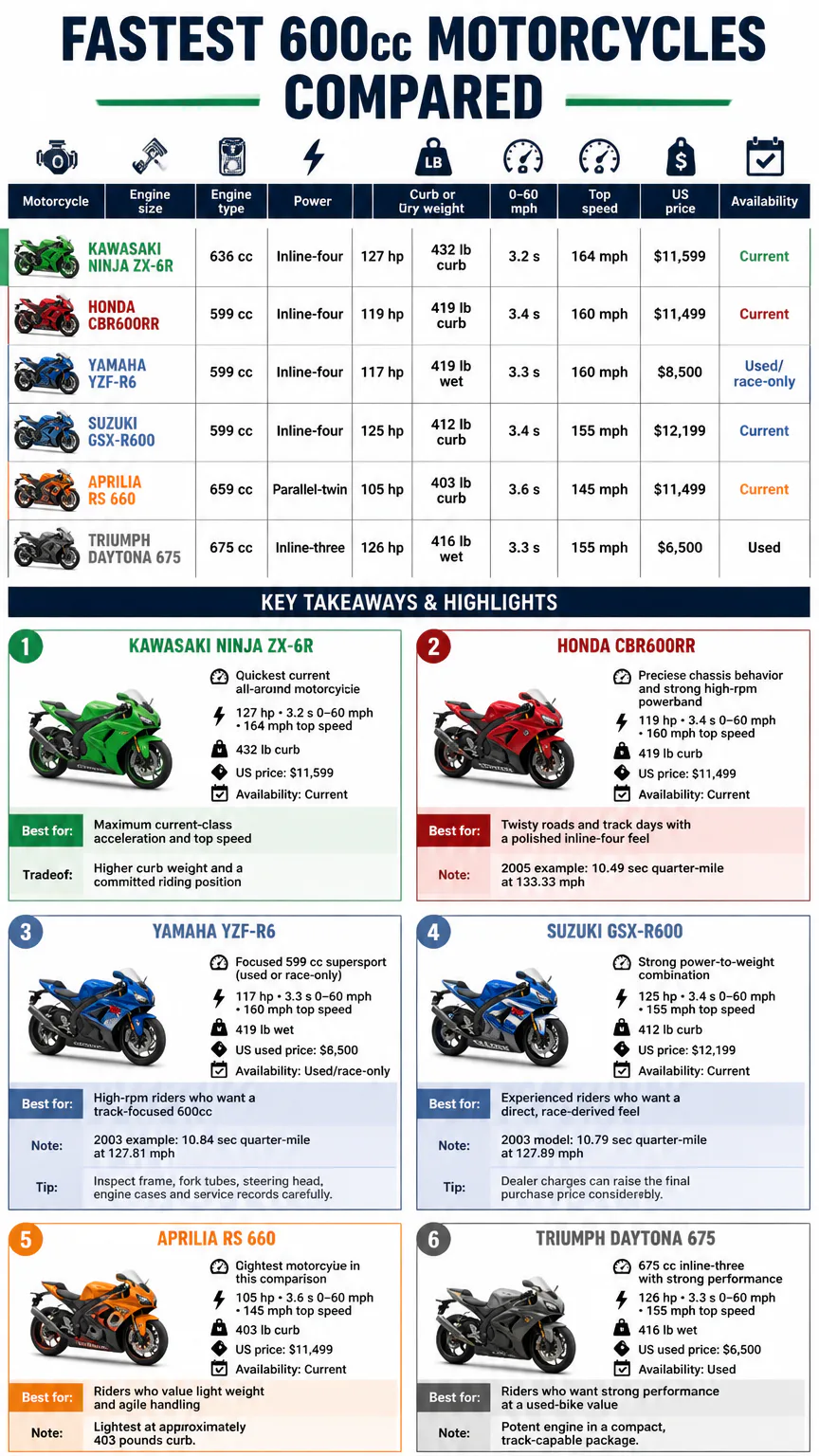 Infographic comparing fastest 600cc motorcycles