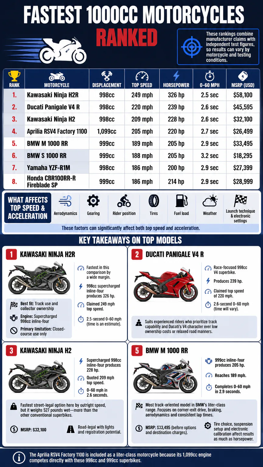 Infographic ranking fastest 1000cc motorcycles