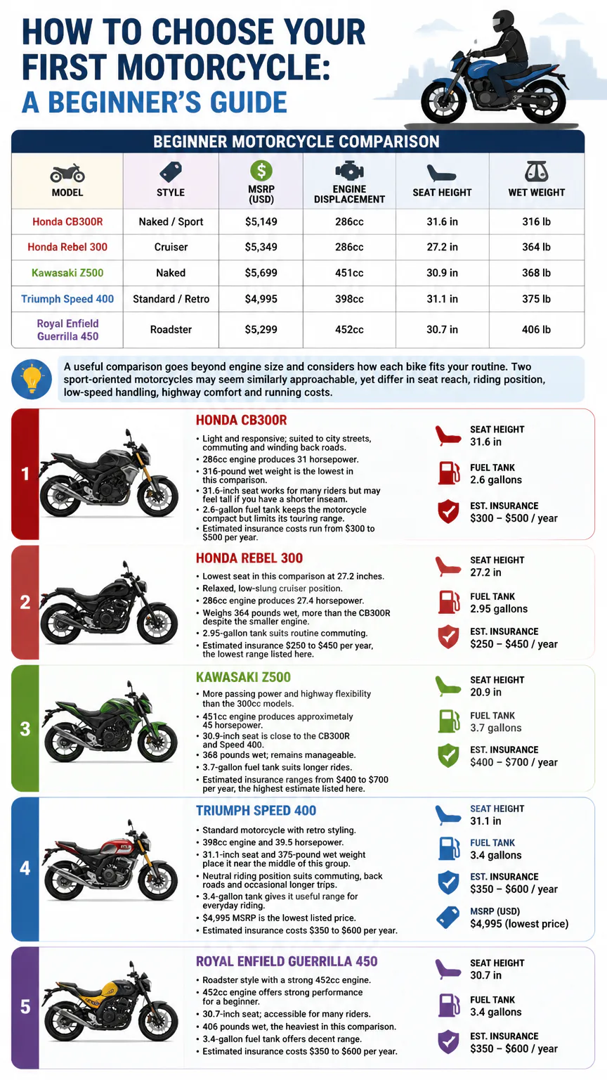 Beginner motorcycle comparison infographic