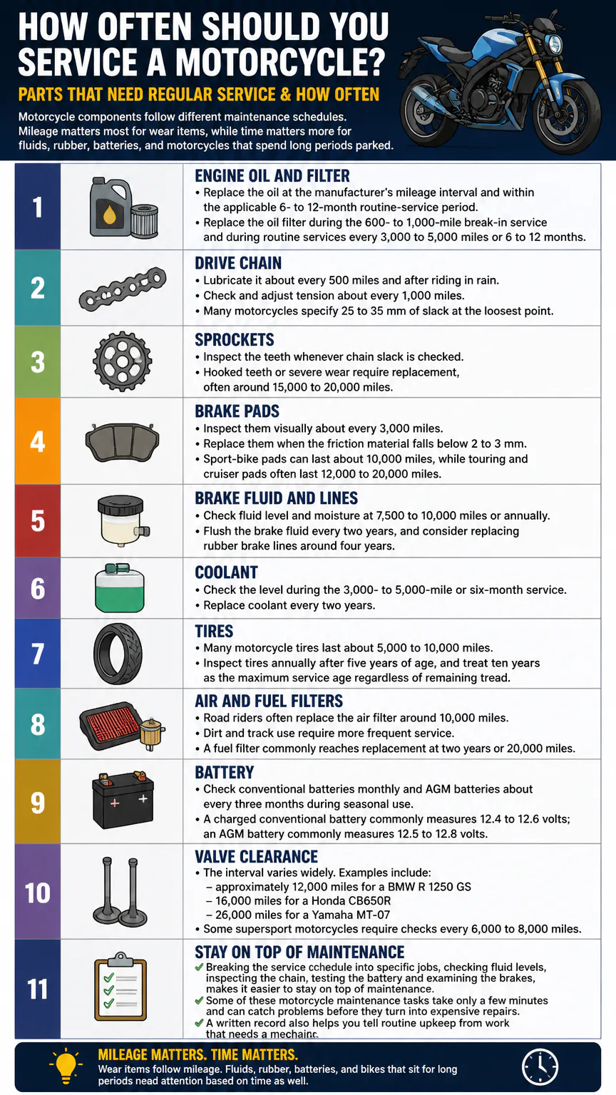 Motorcycle service schedule infographic