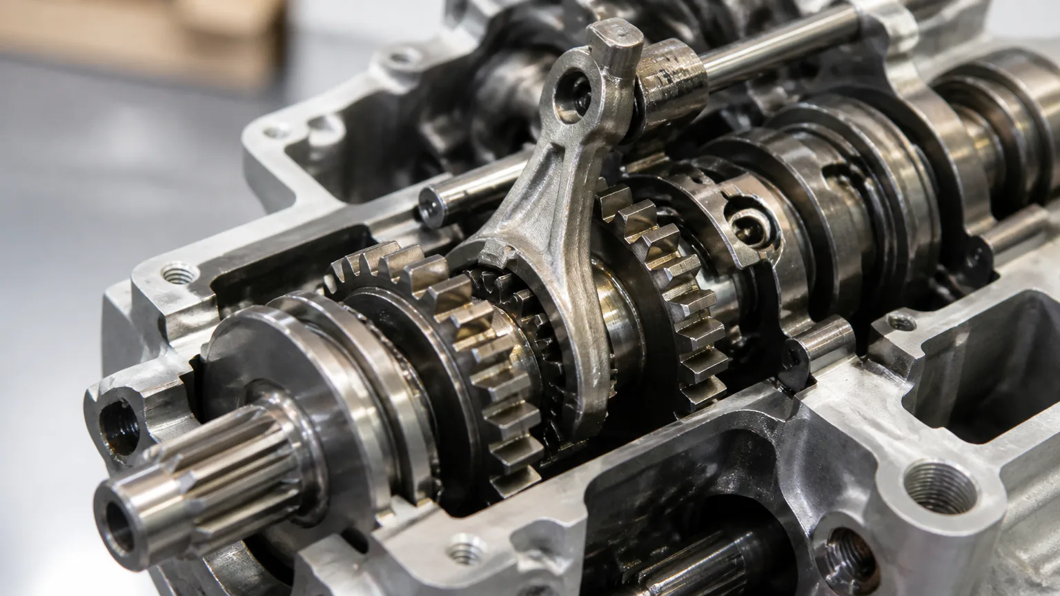 Motorcycle gearbox with exposed gears