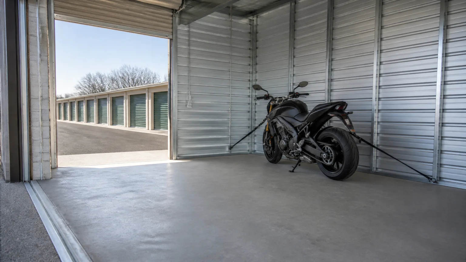 self-storage facility Motorcycle in storage unit