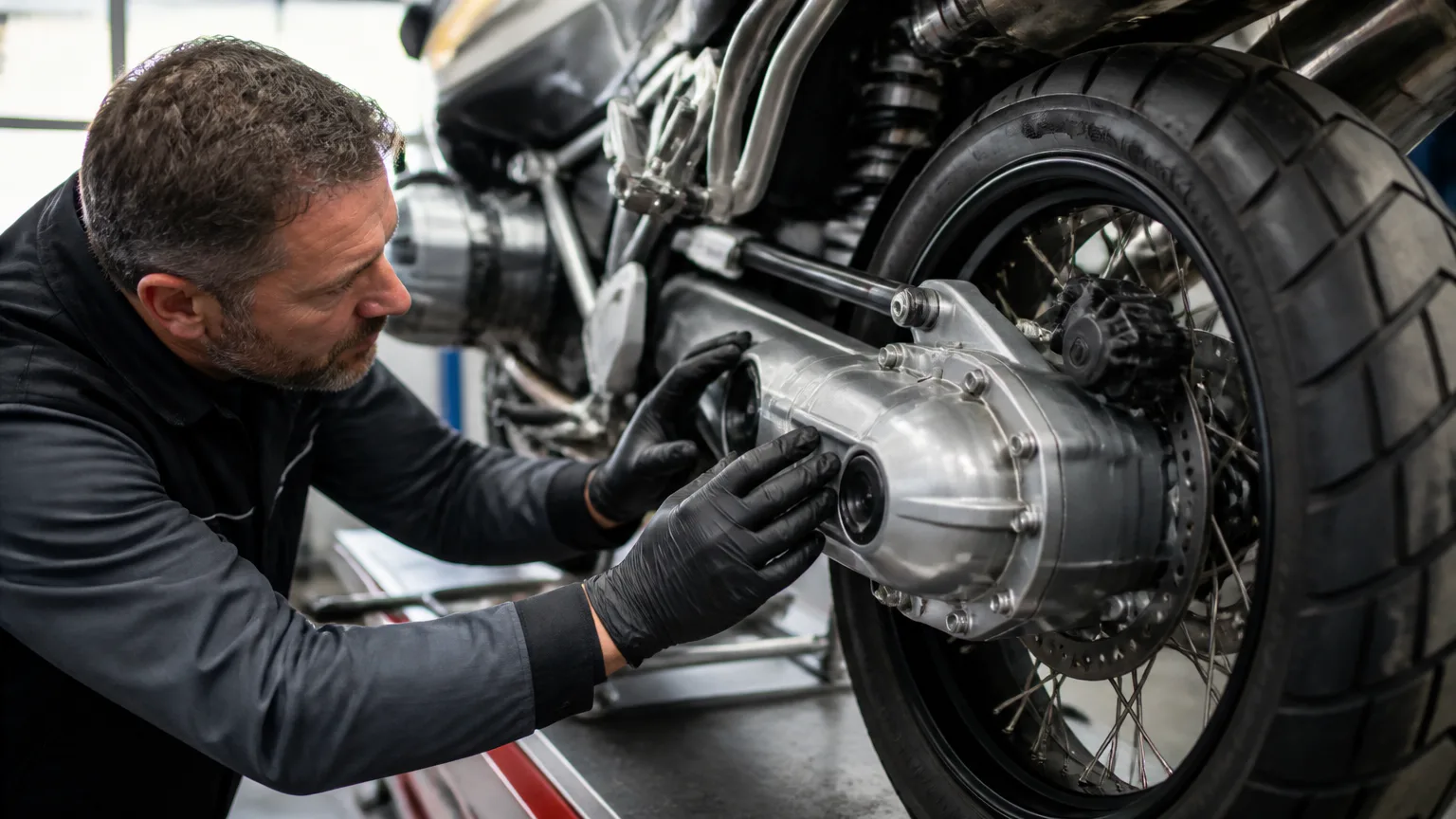 check before BMW R1200GS Mechanic inspecting a...