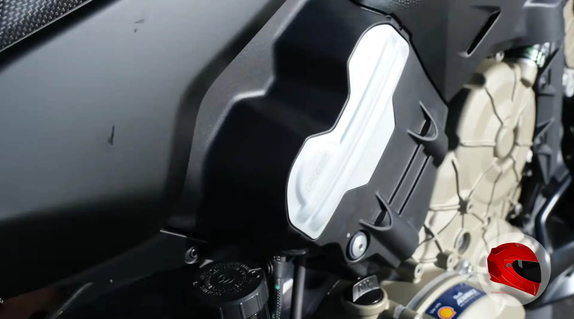 Close-up of a Ducati V4 motorcycle engine