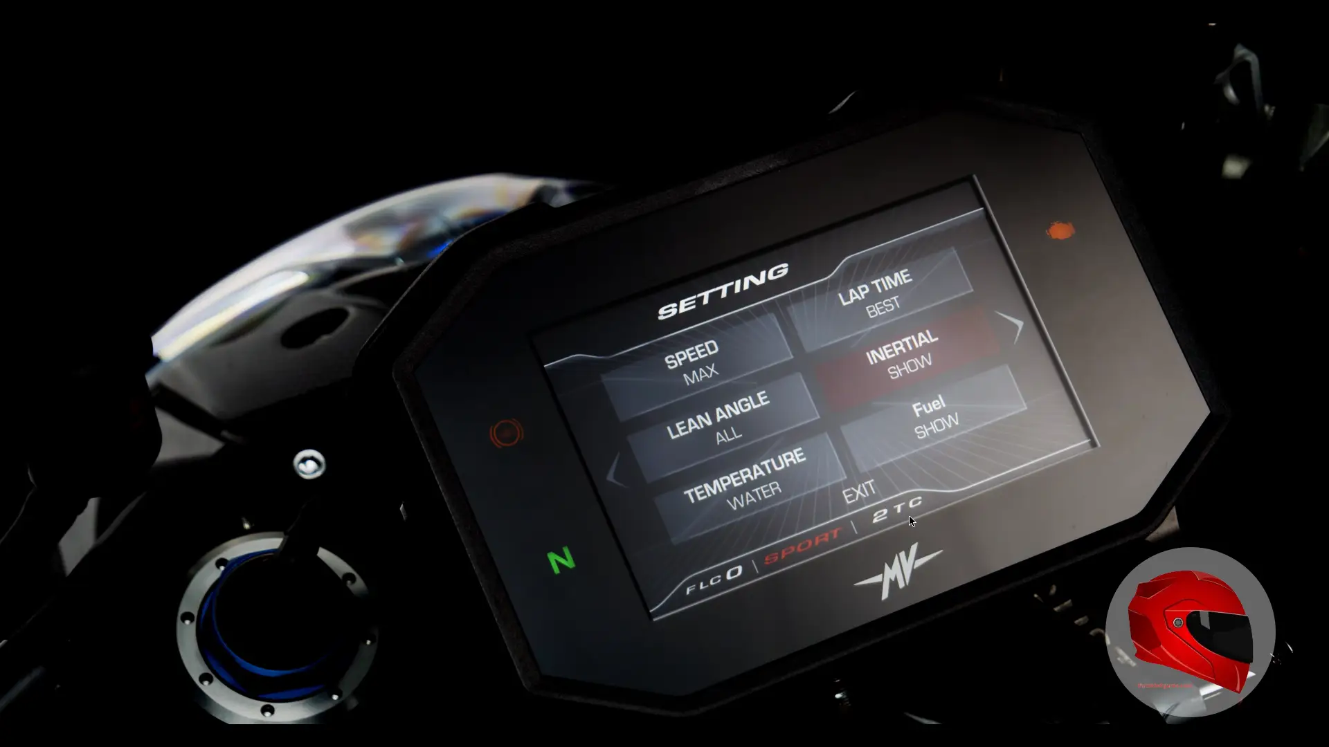 Motorcycle TFT display showing Sport ride mode selected