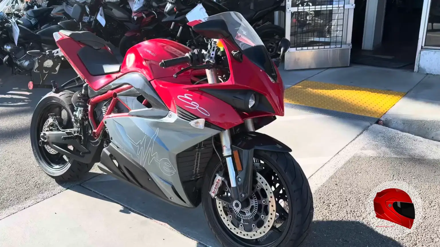 Red Energica Ego electric sport motorcycle parked outdoors