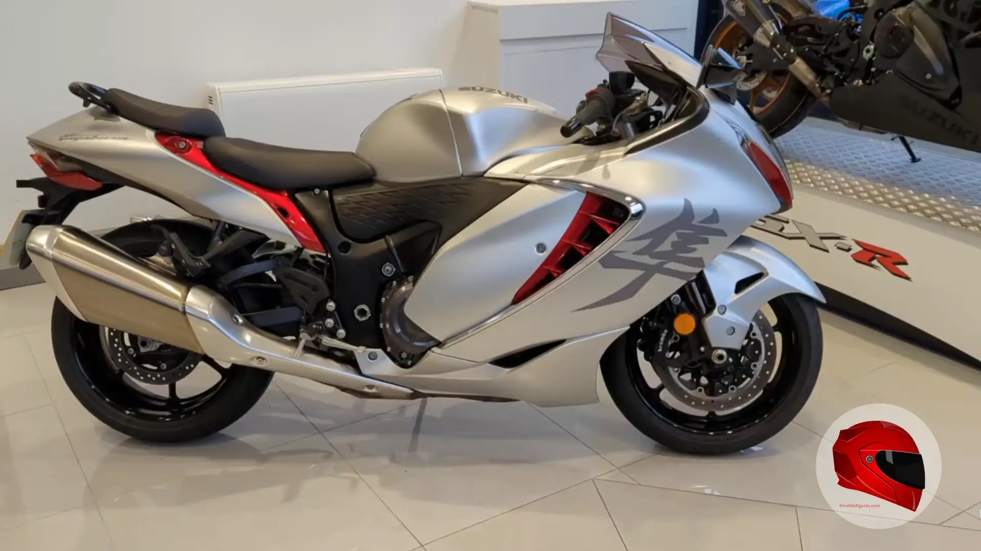 Silver Suzuki Hayabusa parked in a showroom