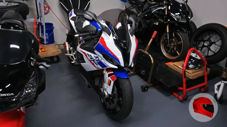 Sport motorcycles parked inside a garage workshop
