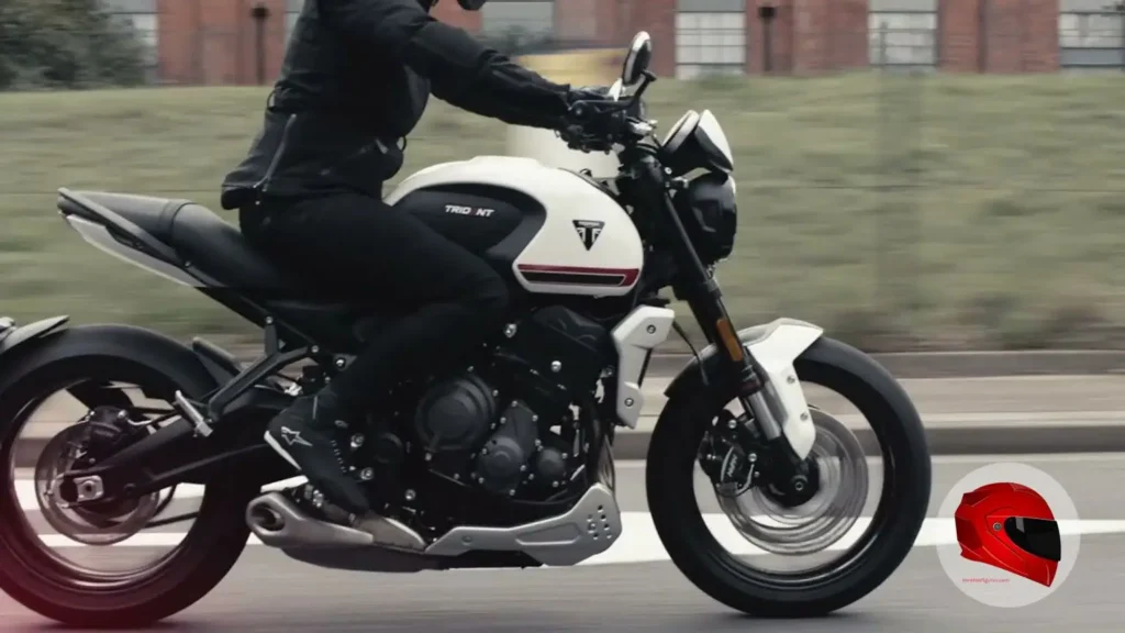 Triumph Trident 660 being ridden on the road